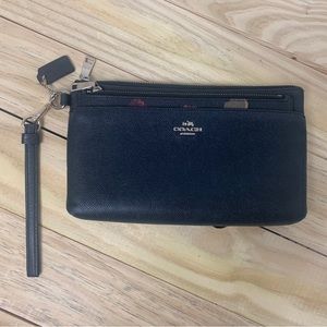 Coach Black Wristlet Leather with Floral Print Pop-up Pouch
